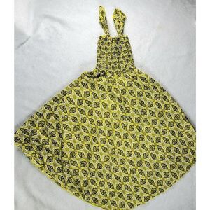 Girls Smocked Bodice Sundress Yellow/Olive Stretch Sleeveless Geometric Print